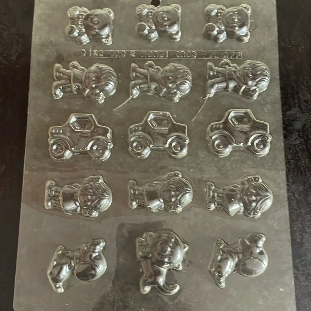 3 Chocolate Candy Christmas theme Molds NEW & Old Bear boy girl car bell candle